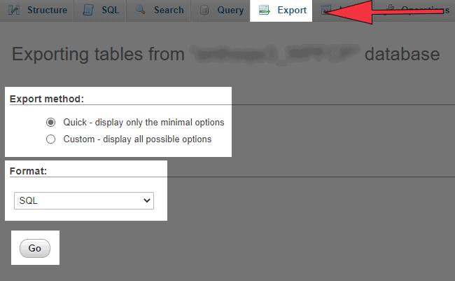 Exporting Tables of Database