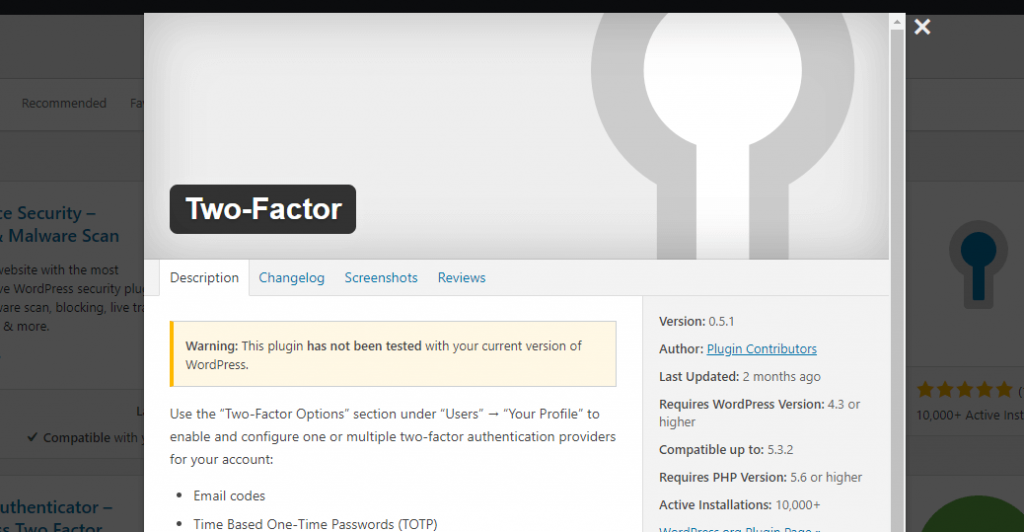 The Two-Factor plugin on WordPress
