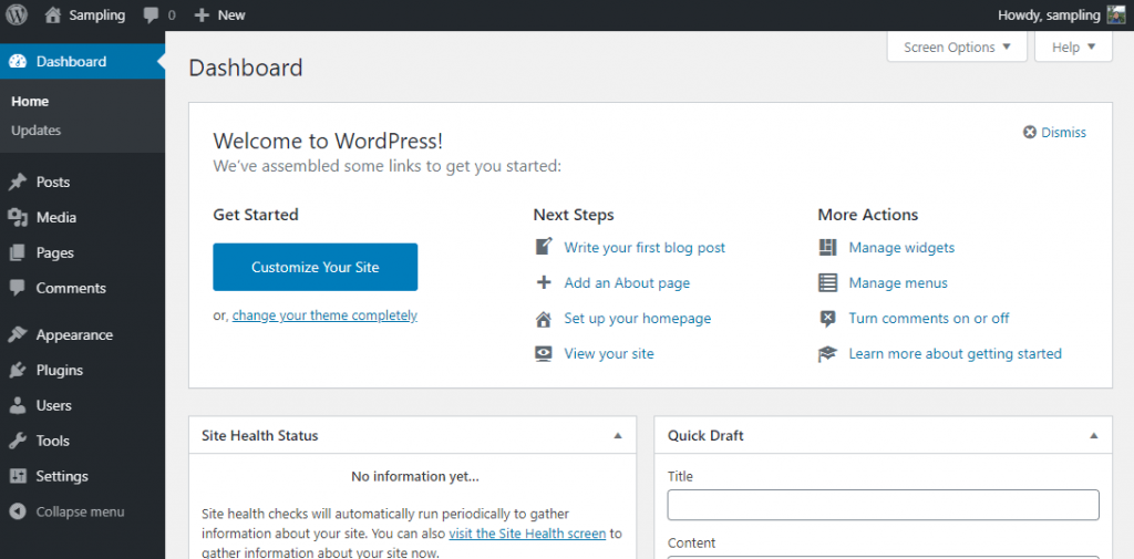 How the WordPress admin dashboard looks like