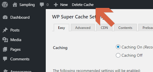 How to delete cache from admin bar with WP Super Cache
