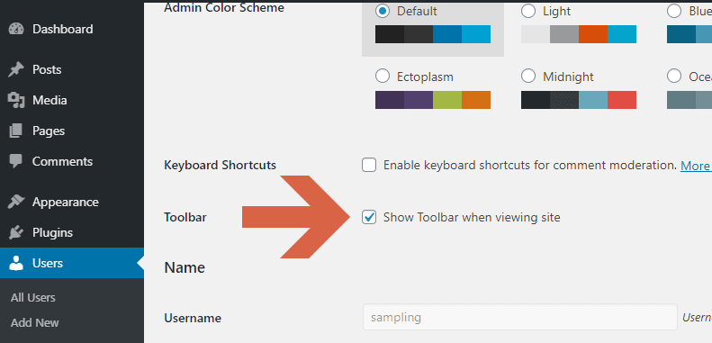 How to hide or show the toolbar when viewing the site?