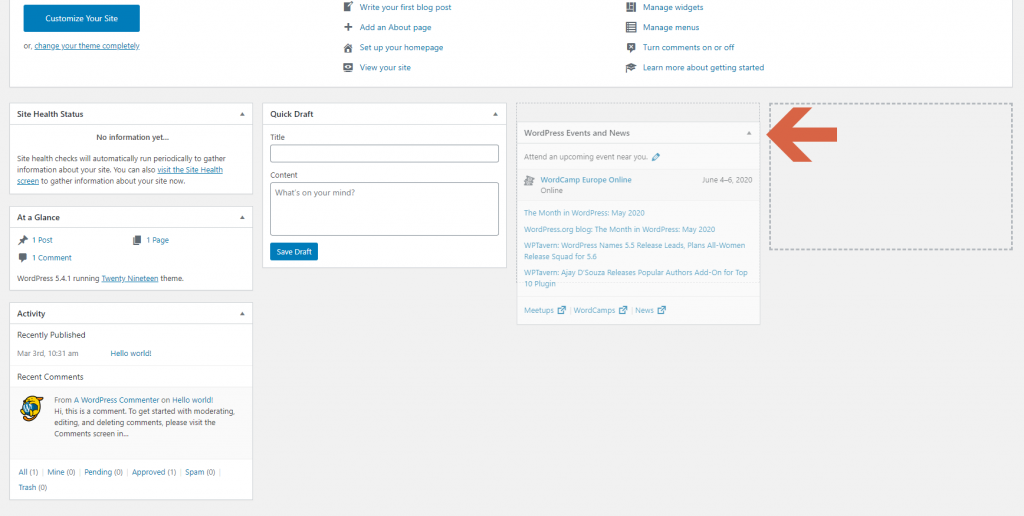 How to move a box on the WP admin dashboard?