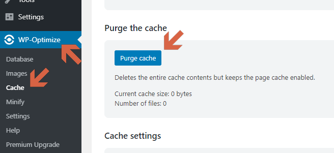 How to purge cache with WP-Optimize