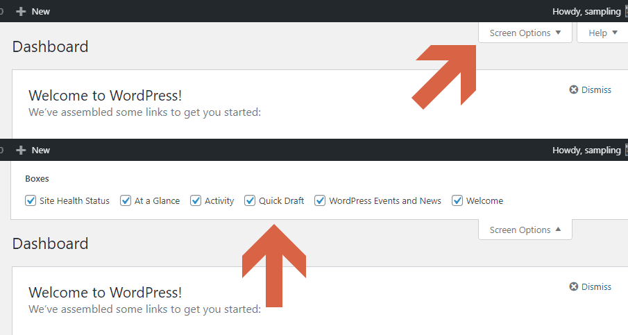 How to show or hide boxes in the WP admin dashboard?