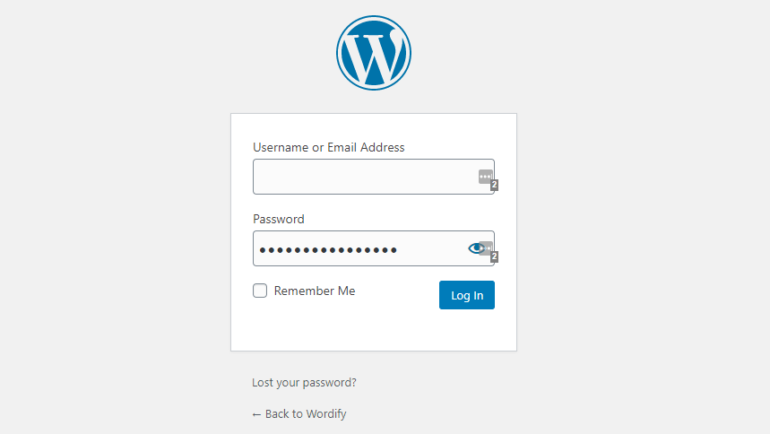 Login page of a WordPress website