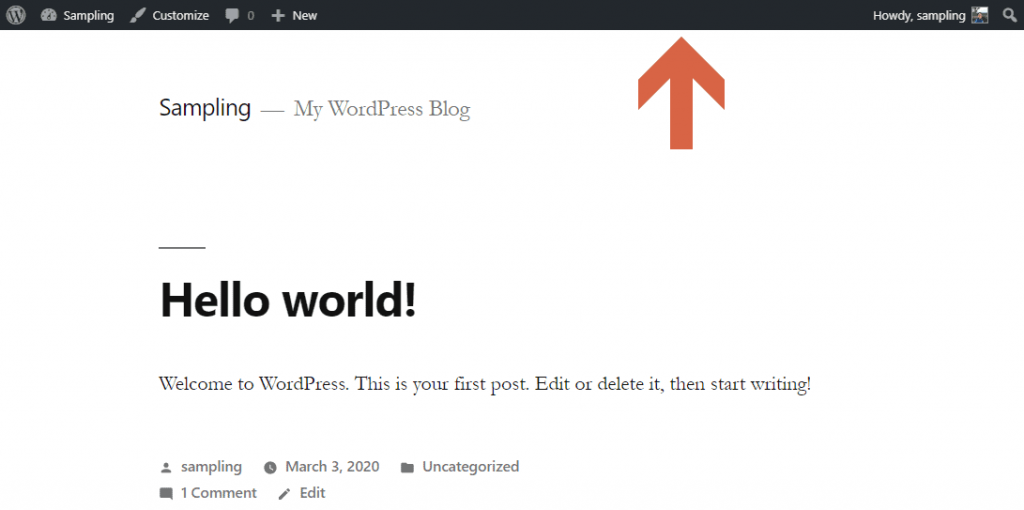 How does the WP toolbar look on a live site?