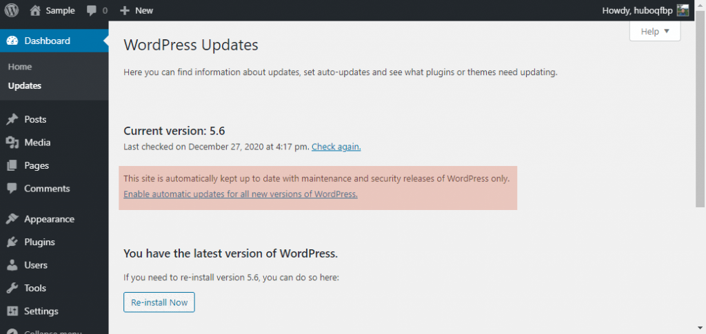 How to enable automatic core updates for all new versions of WordPress
