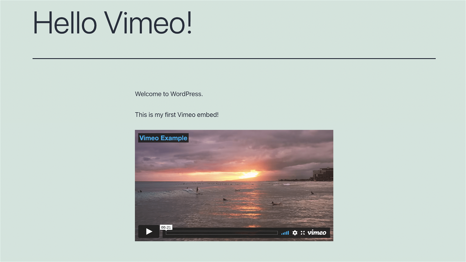 Vimeo video uploaded to WordPress