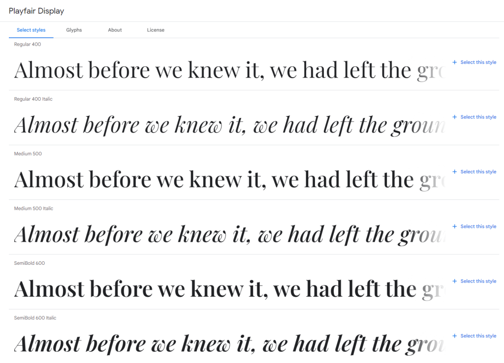 Playfair Display from Google Fonts